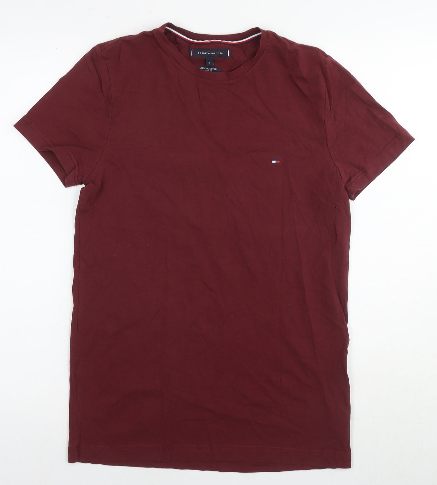 Tommy Hilfiger Mens Red Cotton T-Shirt Size S Round Neck