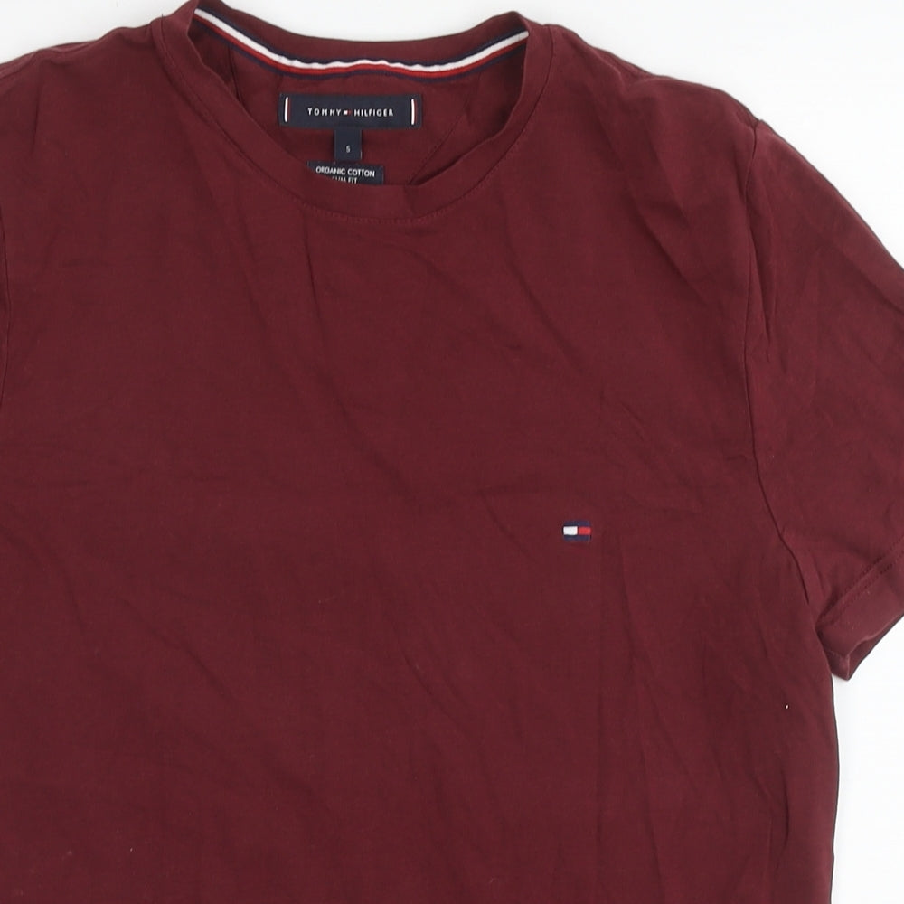 Tommy Hilfiger Mens Red Cotton T-Shirt Size S Round Neck