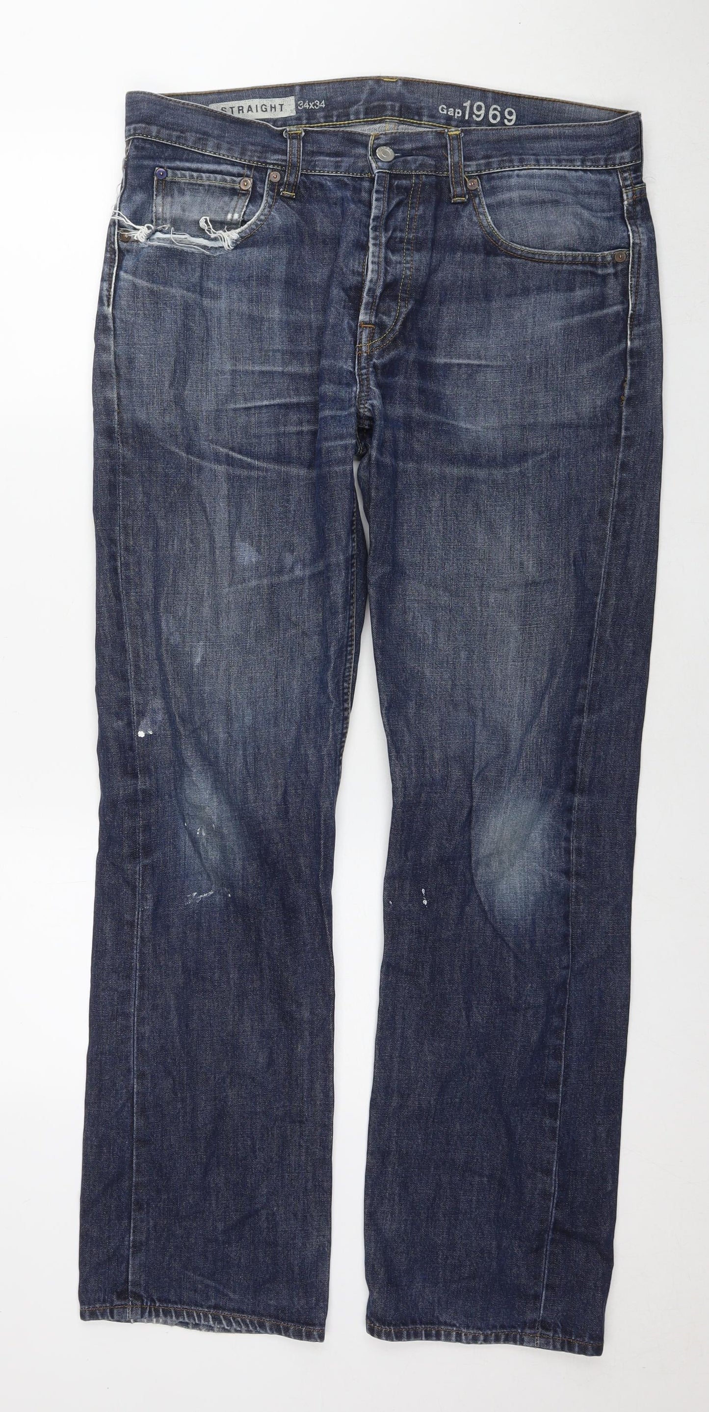 Gap Mens Blue Cotton Straight Jeans Size 34 in L34 in Regular Zip