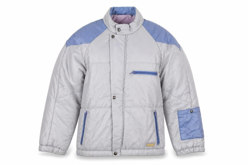 Front view of Frugi women’s grey jacket, size UK 10, zip - unisex