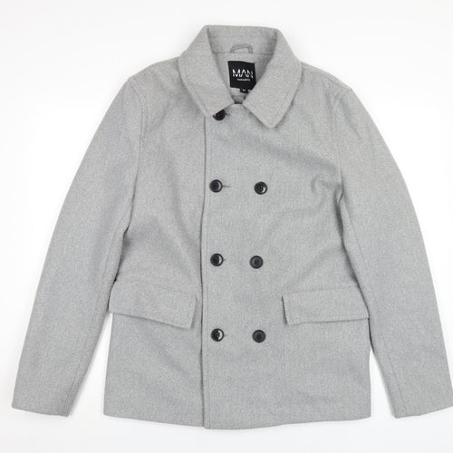 Boohoo Mens Grey Pea Coat Coat Size M Button