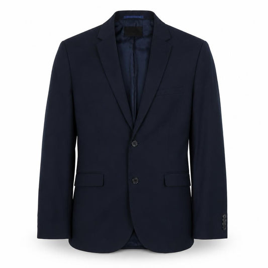 Front view of H&M men’s blue polyester jacket blazer, size 42, regular