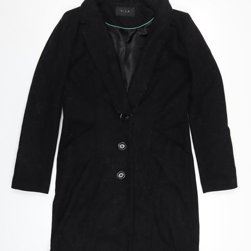 VILA Womens Black Overcoat Coat Size M Button