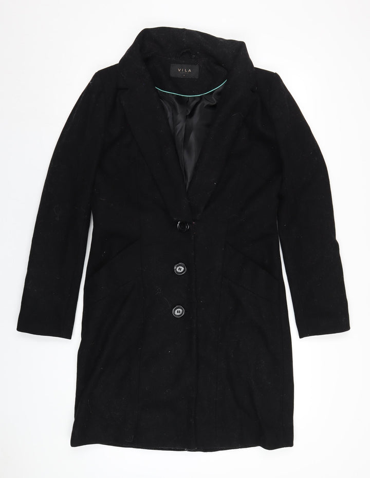 VILA Womens Black Overcoat Coat Size M Button