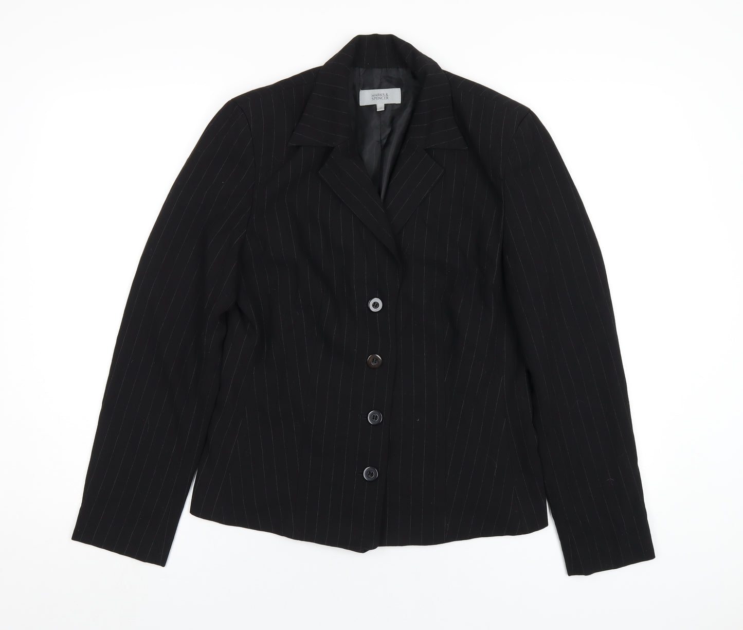 Marks and Spencer Womens Black Striped Jacket Blazer Size 12 Button