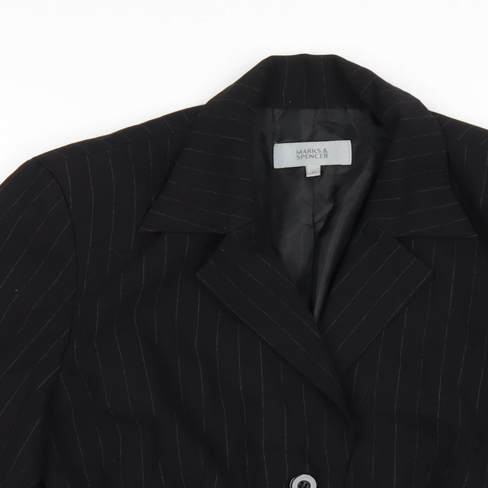 Marks and Spencer Womens Black Striped Jacket Blazer Size 12 Button