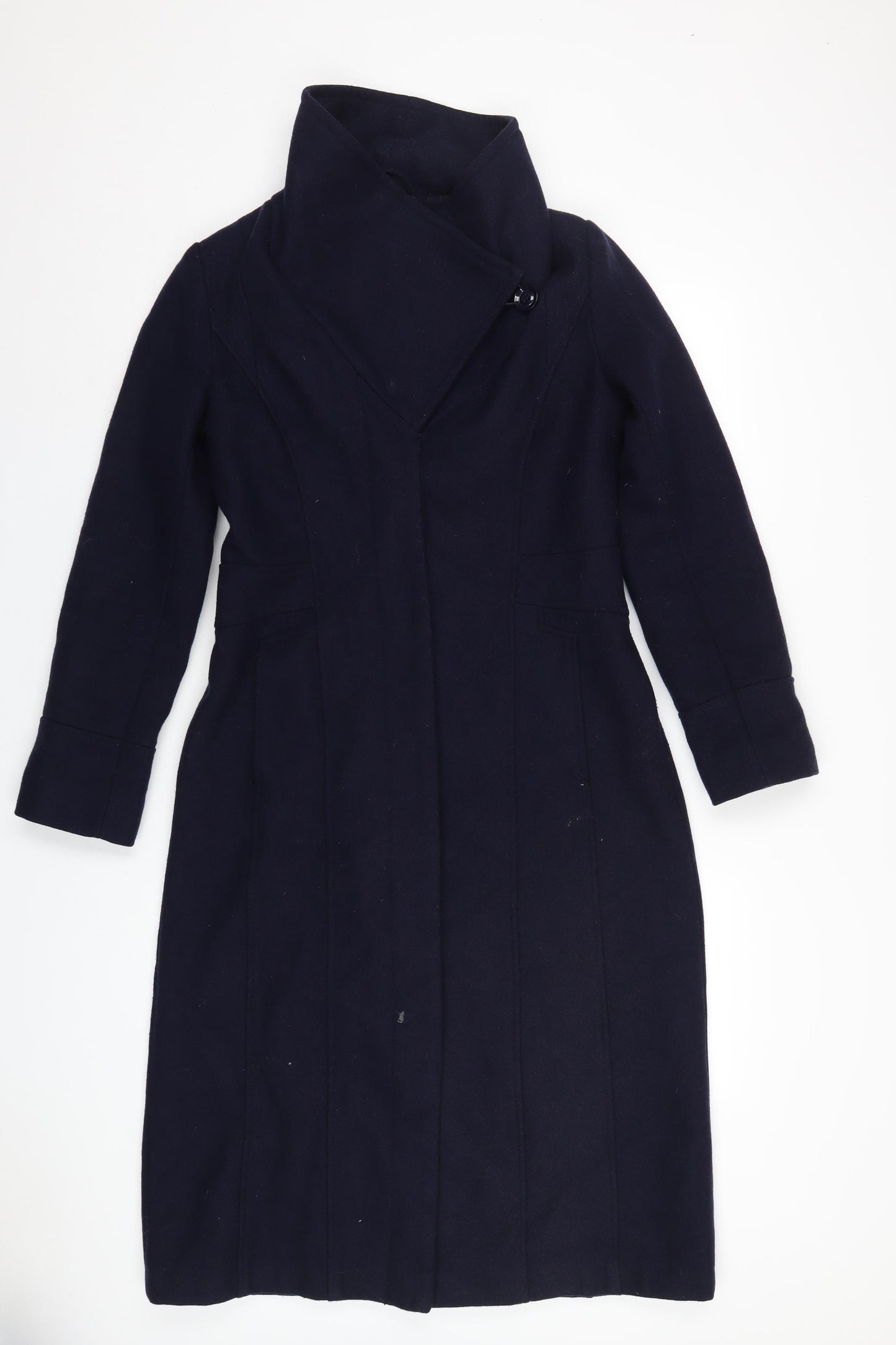 GUESS Womens Blue Overcoat Coat Size 6 Button