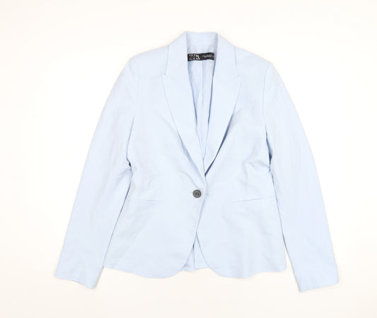 Zara Womens Blue Polyester Jacket Blazer Size 10