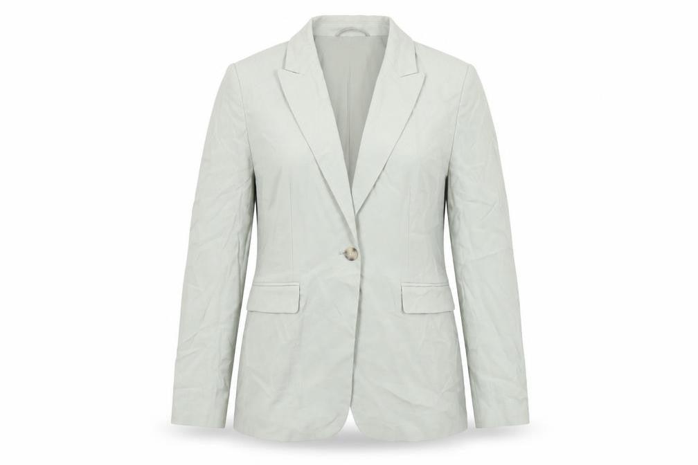 Front view of Marks & Spencer women’s green jacket blazer, size UK 14, button
