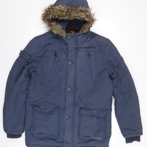 Crosshatch Mens Blue Parka Coat Size M Zip