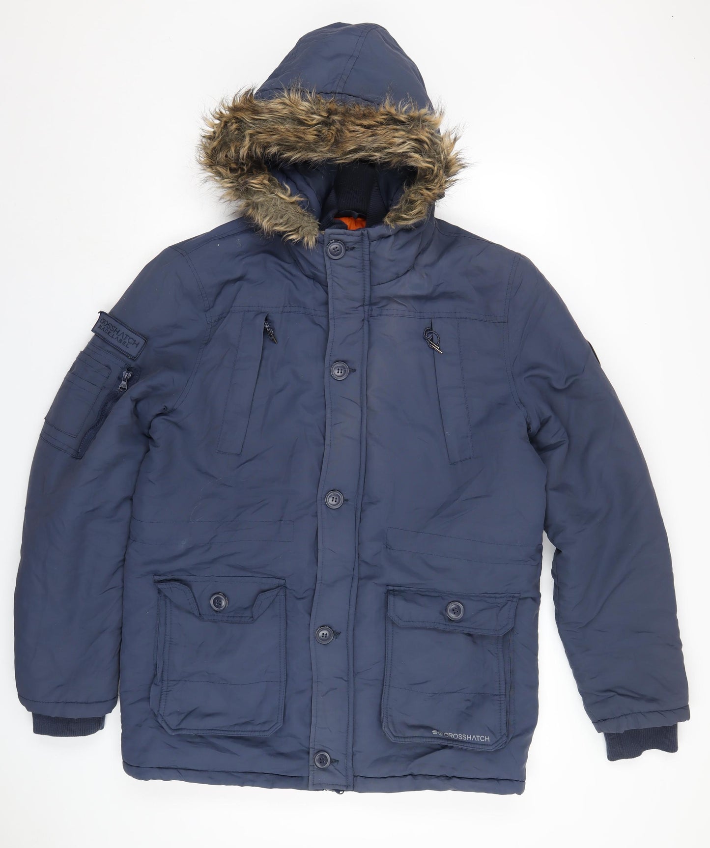 Crosshatch Mens Blue Parka Coat Size M Zip