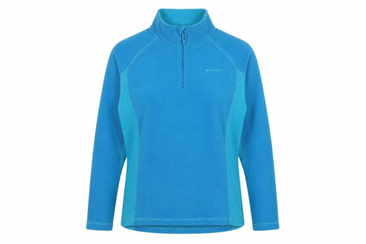 Front view of Mountain Life women’s blue polyester pullover sweatshirt, size UK 10, zip