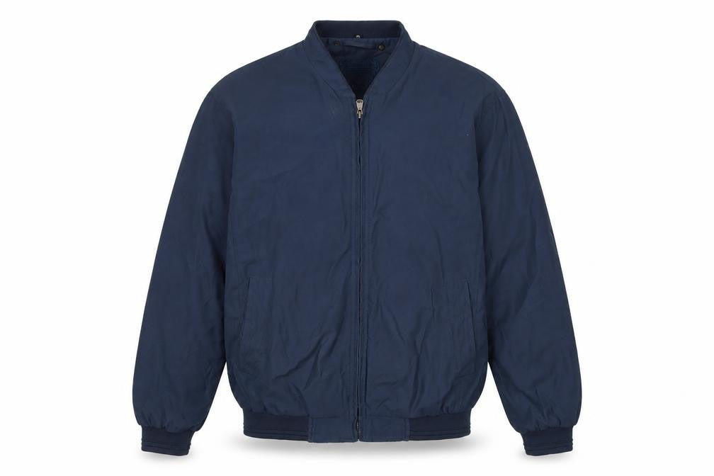 Front view of Canson men’s blue bomber jacket jacket, size M, zip