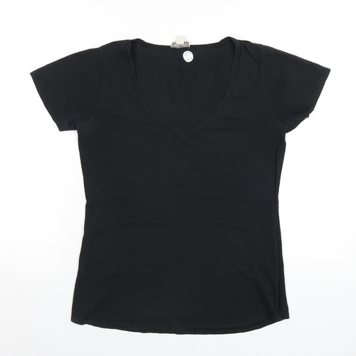 Witchery Womens Black Cotton Basic T-Shirt Size M V-Neck