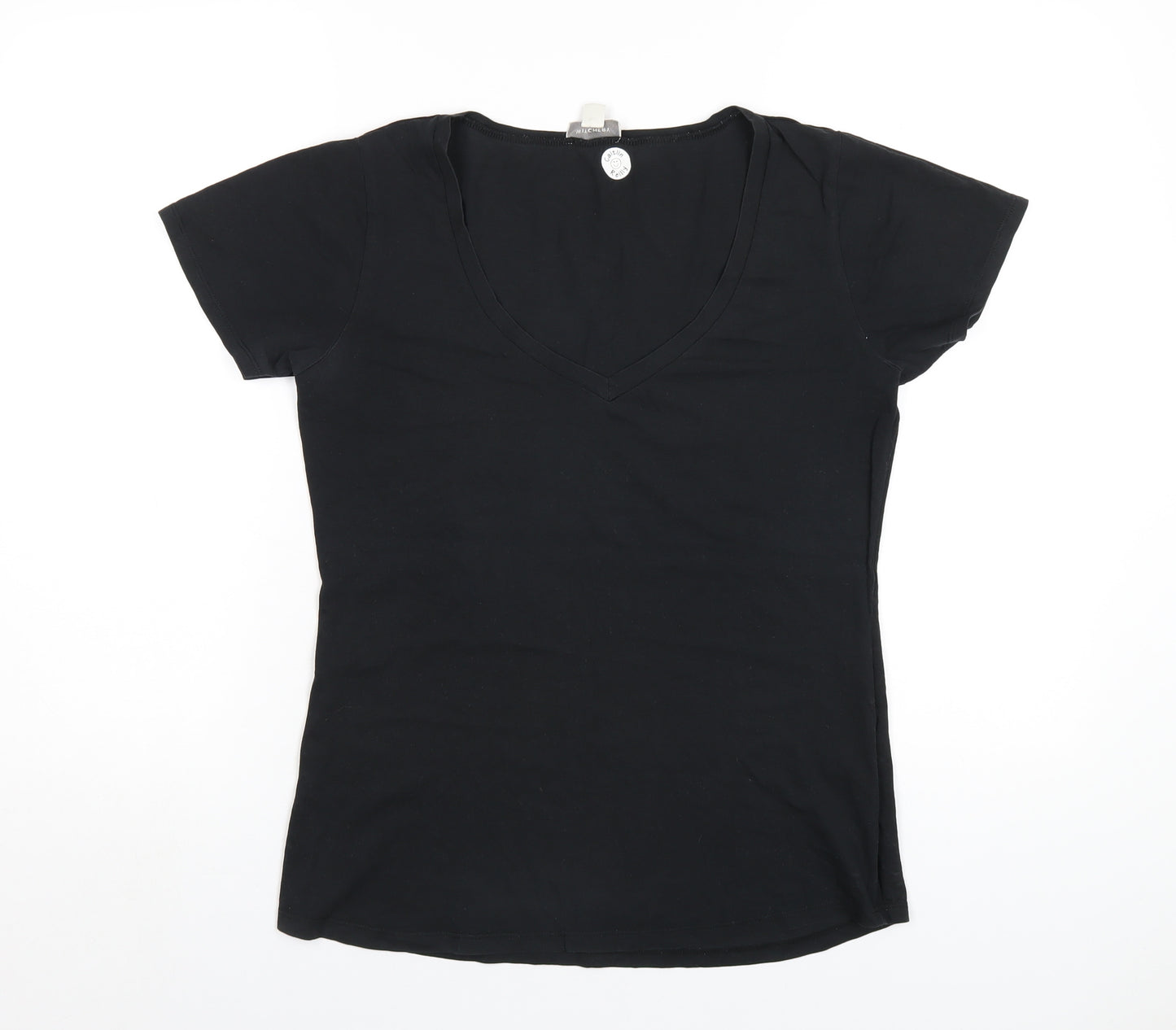 Witchery Womens Black Cotton Basic T-Shirt Size M V-Neck