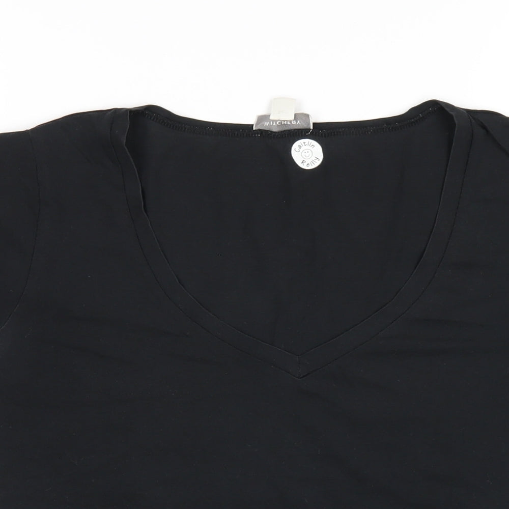 Witchery Womens Black Cotton Basic T-Shirt Size M V-Neck