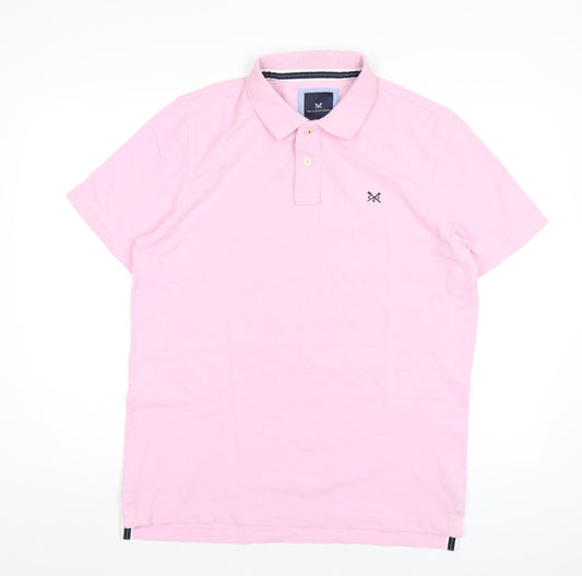 Crew Clothing Mens Pink Cotton Polo Size L Collared Button