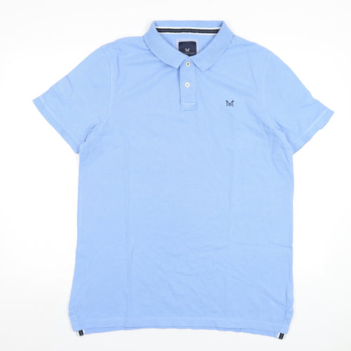 Crew Clothing Mens Blue Cotton Polo Size L Collared Button