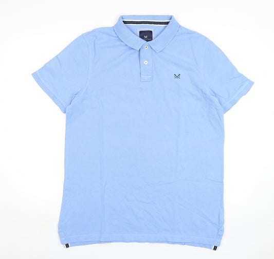 Crew Clothing Mens Blue Cotton Polo Size L Collared Button