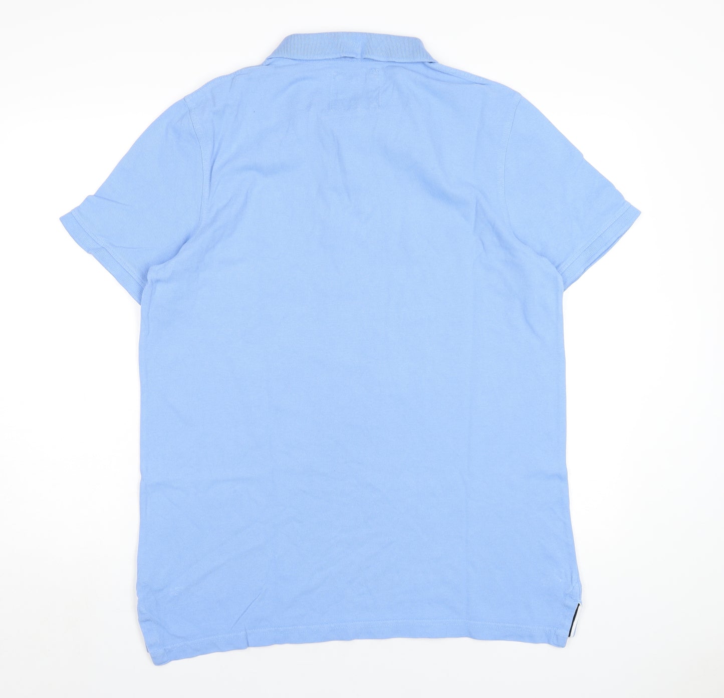 Crew Clothing Mens Blue Cotton Polo Size L Collared Button