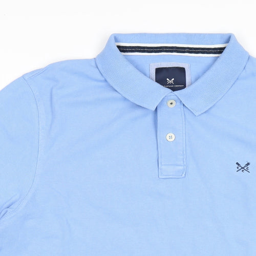 Crew Clothing Mens Blue Cotton Polo Size L Collared Button