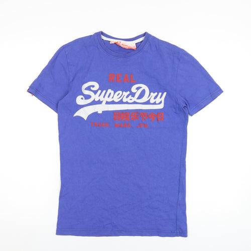 Superdry Mens Blue Cotton T-Shirt Size XS Round Neck