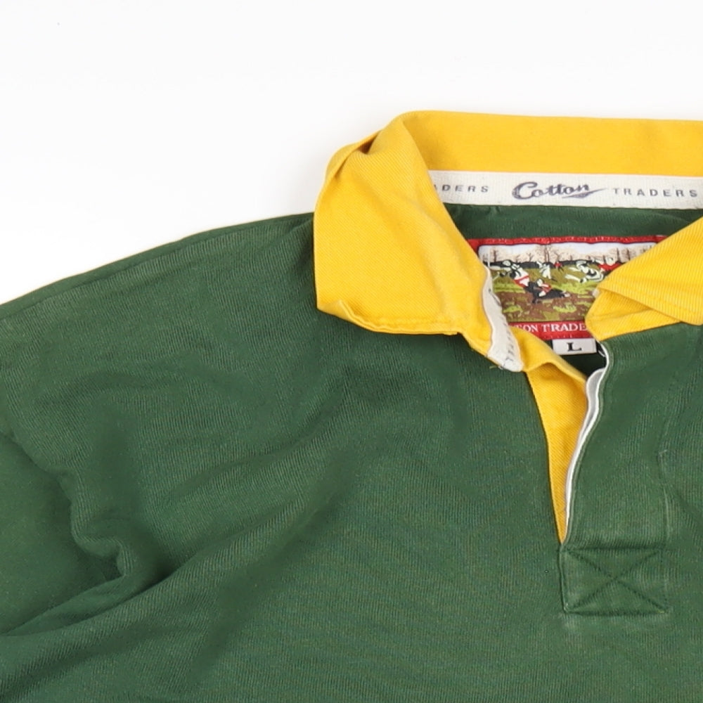 Cotton Traders Mens Green Cotton Polo Size L Collared Pullover