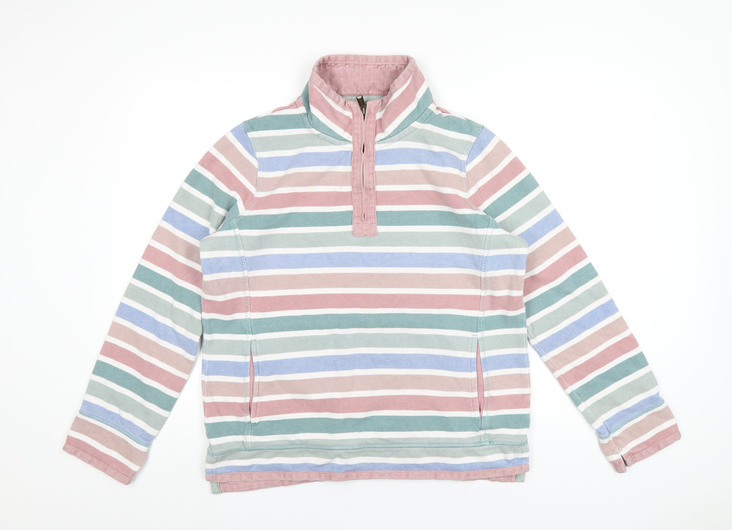 Fat Face Womens Multicoloured Striped Cotton Pullover Sweatshirt Size 14 Zip