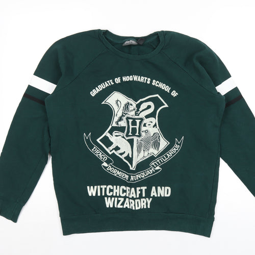 Harry Potter Womens Green Cotton Pullover Sweatshirt Size 14 Pullover - Hogwarts Crest