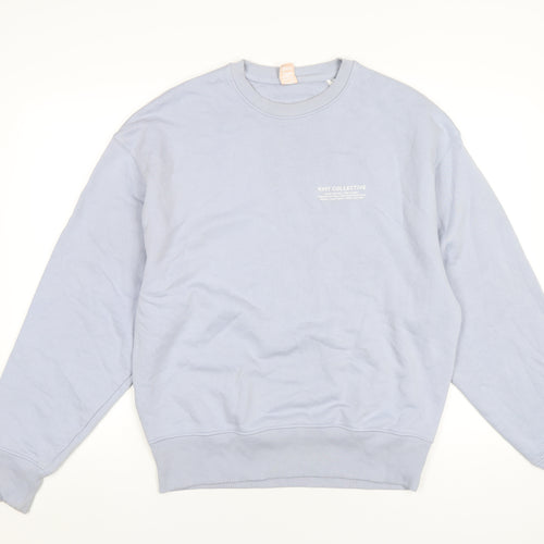 KIHT Mens Blue Cotton Pullover Sweatshirt Size M