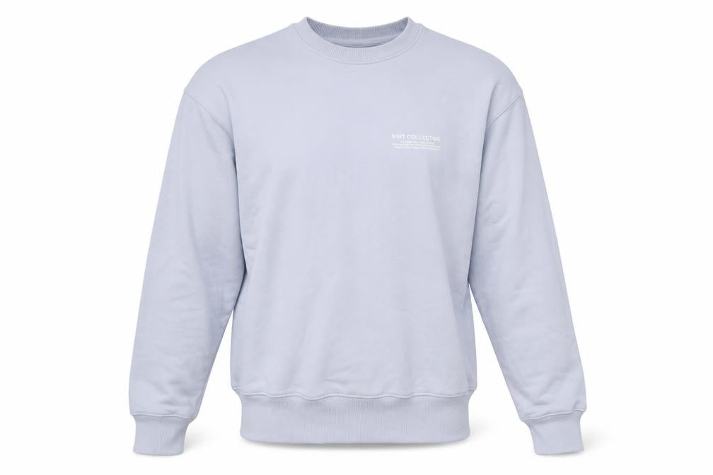 Front view of KIHT men’s blue cotton pullover sweatshirt, size M