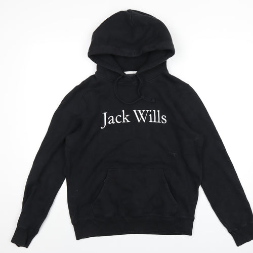 Jack Wills Womens Black Cotton Pullover Hoodie Size 12 Pullover