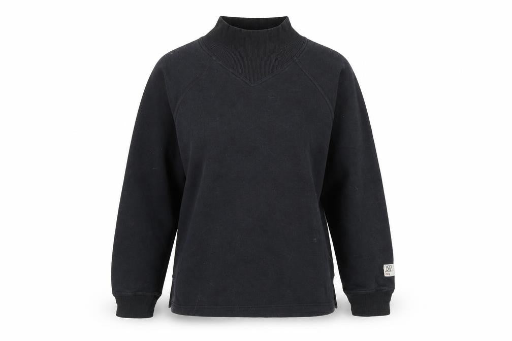 Front view of Dash women’s black cotton pullover sweatshirt, size XS, pullover