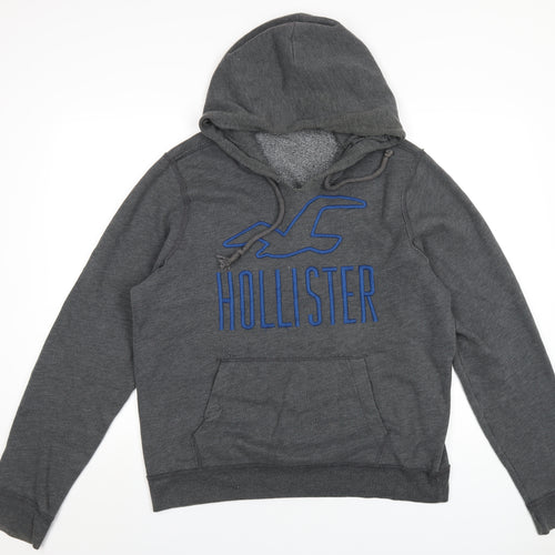 Hollister Mens Grey Cotton Pullover Hoodie Size XL - Embroidered Logo