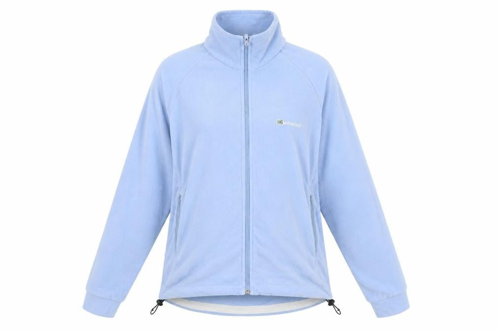 Front view of Outdoor Scene women’s blue jacket, size UK 10, zip