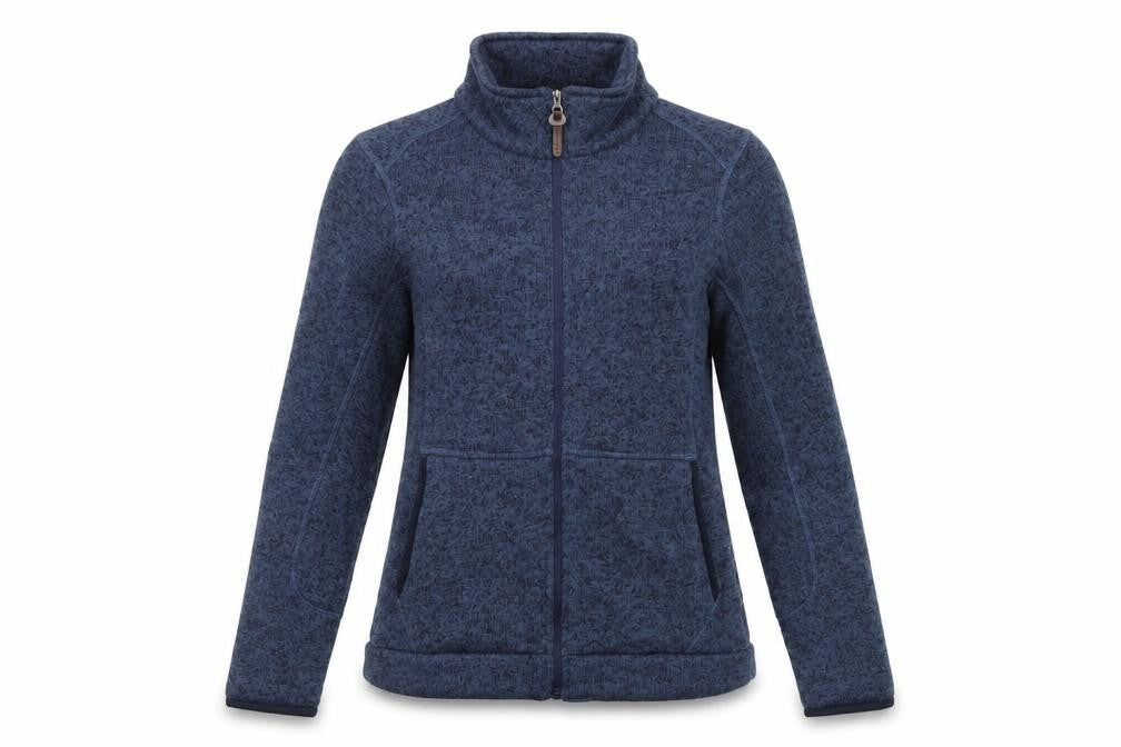 Front view of brasher women’s blue jacket, size UK 10, zip