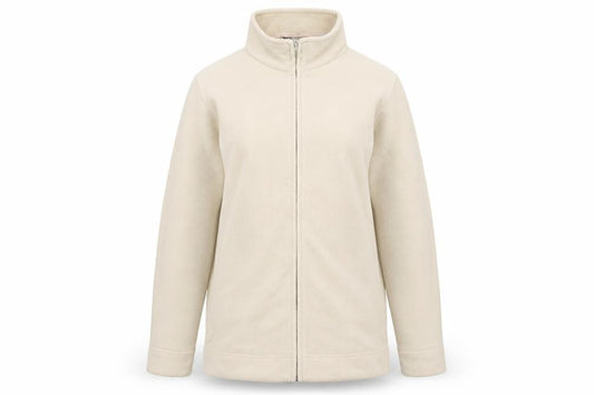 Front view of EWM women’s beige jacket, size UK 10, zip