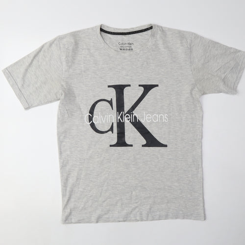 Calvin Klein Grey Men's Logo T-Shirt Large