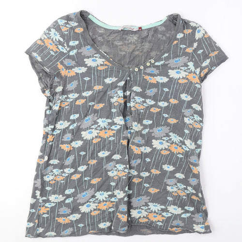 C&A Women's Floral Grey T-Shirt M