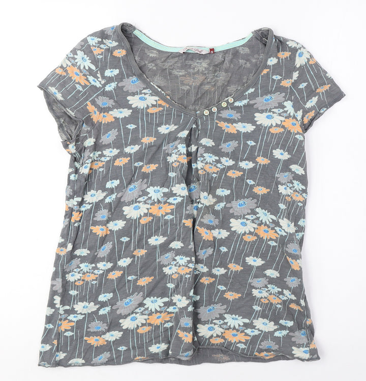 C&A Women's Floral Grey T-Shirt M