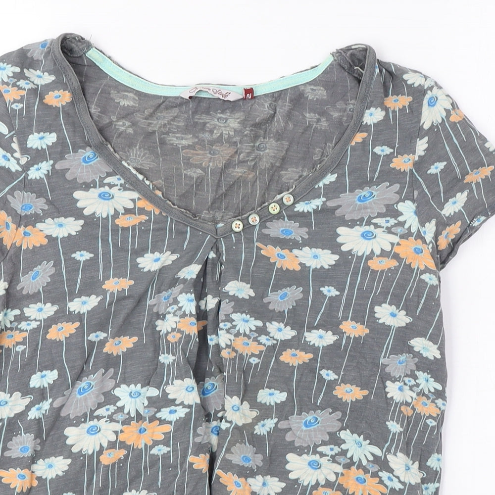 C&A Women's Floral Grey T-Shirt M