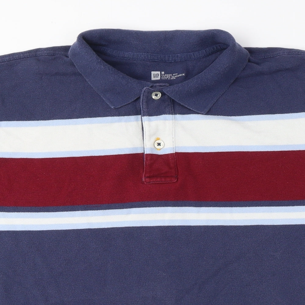 Gap Men's Striped Polo Shirt Blue M - Excellent