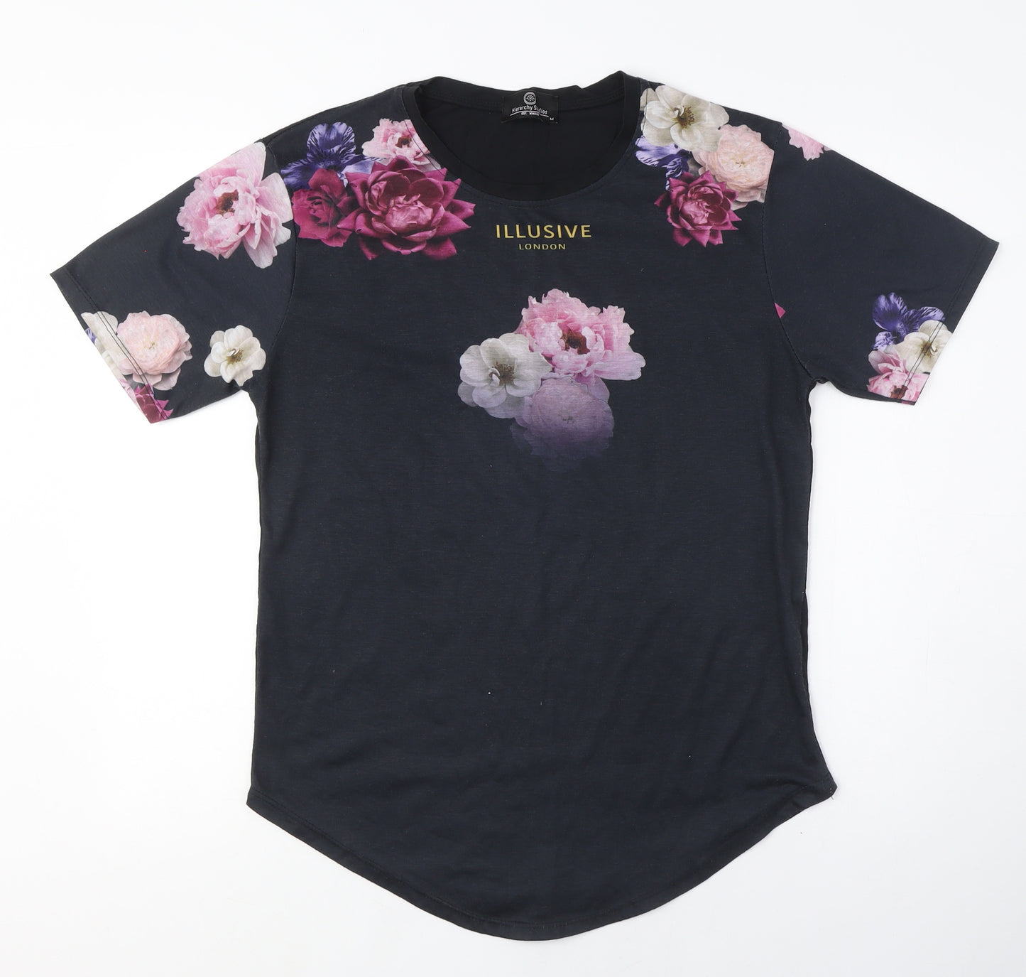 Illusive London Unisex Black Floral T-Shirt M Casual