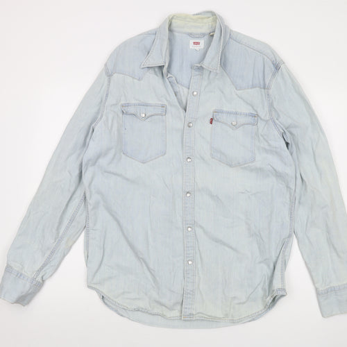 Levi's Mens Blue Cotton Button-Up Size XL Collared Snap