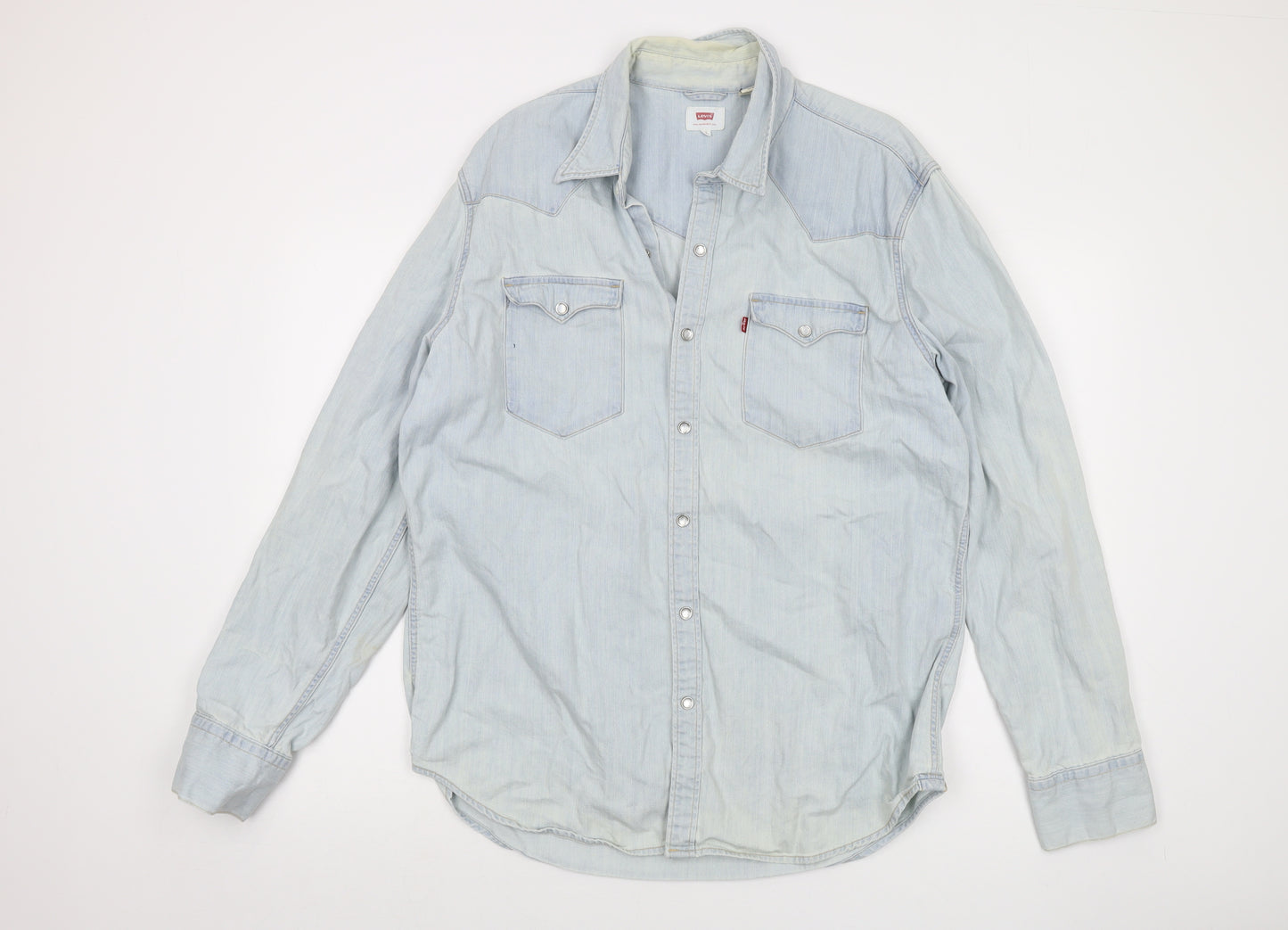 Levi's Mens Blue Cotton Button-Up Size XL Collared Snap