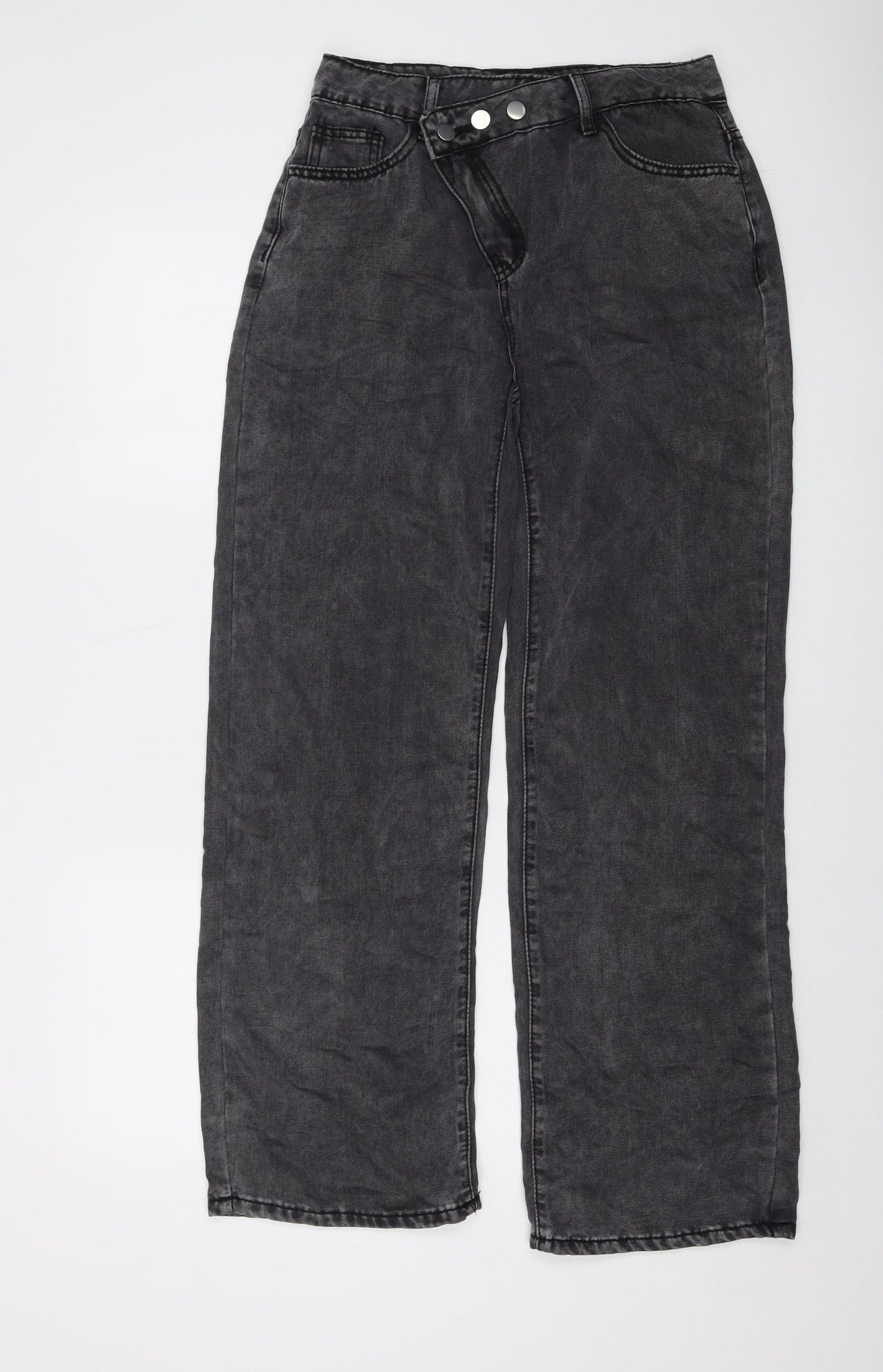 Yozy Womens Grey Polyester Wide-Leg Jeans Size S L30 in Regular Button