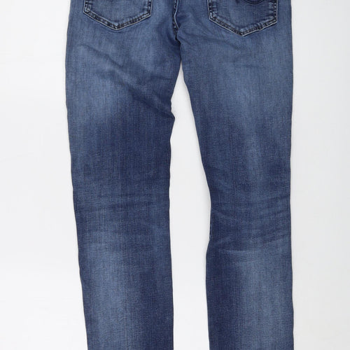 JACK & JONES Mens Blue Cotton Skinny Jeans Size 32 in L34 in Regular Button