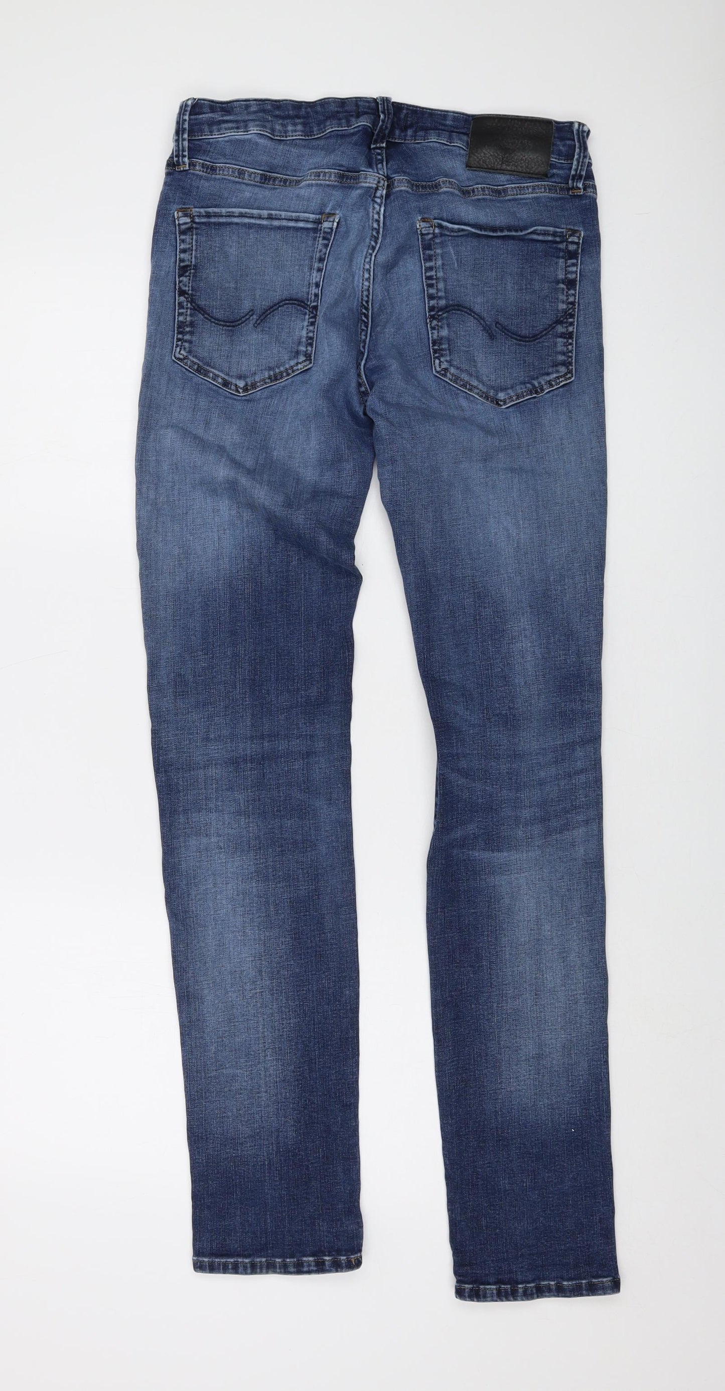 JACK & JONES Mens Blue Cotton Skinny Jeans Size 32 in L34 in Regular Button