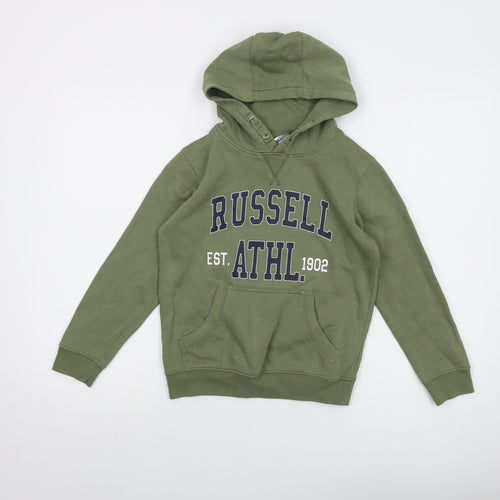 Russell Athletic Boys Green Cotton Pullover Hoodie Size 8-9 Years Pullover - Logo