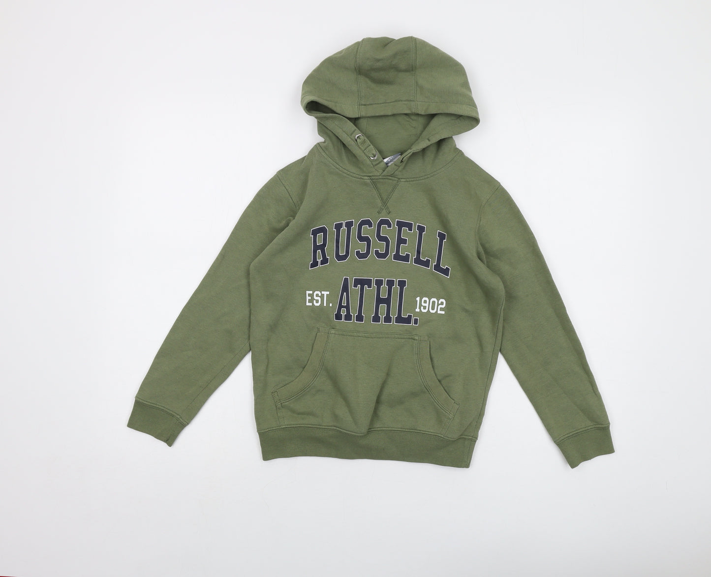 Russell Athletic Boys Green Cotton Pullover Hoodie Size 8-9 Years Pullover - Logo